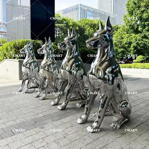 Sculpture <span class=keywords><strong>de</strong></span> Doberman en fibre <span class=keywords><strong>de</strong></span> verre 3D grandeur nature, chromée sur mesure, pour hall d'hôtel, grande sculpture extérieure, sculpture géante sur mesure - Product Image 3