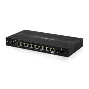 EdgeRouter 12 High-performance Router with a built-in Layer 2 switch, (10) Gigabit RJ45 ports, and (2) SFP ports.