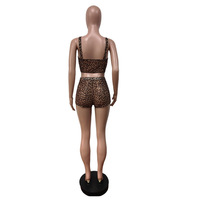 Ensemble 2 pièces en maille à imprimé léopard pour femmes, haut court sans manches et short, tenue de club sexy moulante, grandes tailles