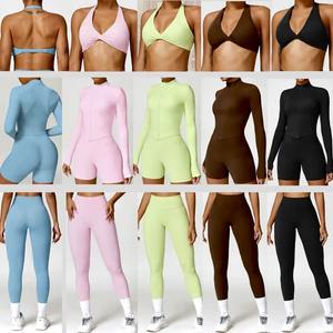 Vêtements de sport d'hiver personnalisés pour femmes ensembles d'entraînement taille haute 4 pièces veste de yoga à fermeture éclair mince tissu confortable à séchage rapide - Product Image 2
