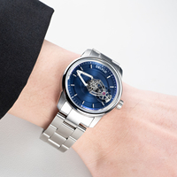 OBLVLO hommes haut bleu veilleuse étanche bracelet en cuir montre automatique Lightspeed vaisseau spatial mécanique luxe Miyota 22mm