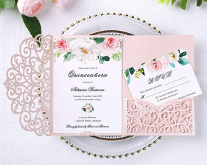 Tarjeta <span class=keywords><strong>de</strong></span> invitación <span class=keywords><strong>de</strong></span> boda con corte láser multicolor personalizada con sobre hecho <span class=keywords><strong>de</strong></span> <span class=keywords><strong>papel</strong></span> para quinceañera - Product Image 5