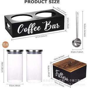 Estante de Almacenamiento de Madera para Cafetería, con 2 Portavasos y Tapa Metálica para Guardar Granos de Café - Product Image 5