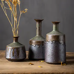 Kleine klassische glasierte keramische Vase aus Bronze Eisen Öfen-Änderung Steingut Töpfchen Topf getrocknete Blumenvasen für Heimdekoration