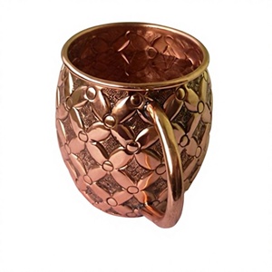 Diamond Hammered Copper Moscow Mule <b>Mug</b> With Handle High Quality Modern Design Copper <b>Mugs</b> For Party Use Beer Vodka Drinking - Product Image 1
