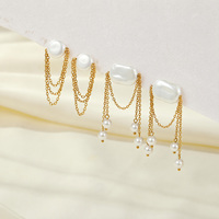 Anting Mutiara Rantai Emas Multi Layer Elegan, Anting Tusuk Baja Anti Karat, Anting Gantung untuk Wanita, Hadiah Perhiasan untuk Kencan, Pesta Pernikahan