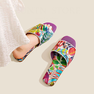 Vacation Style Fabric Women Slippers Lightweight Anti Slip <b>Open</b> <b>Toe</b> Indoor Home <b>Shoes</b> For Spring Summer - Product Image 2