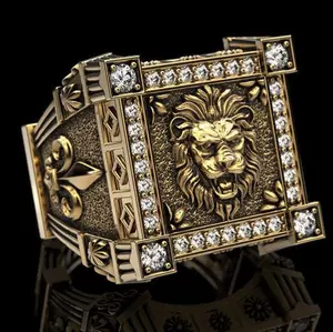 Желаю ebay, европейские и американские ювелирные изделия Ближнего Востока, оптовая продажа, преувеличенное кольцо из сплава с бриллиантами и головой льва, властное Винтажное кольцо