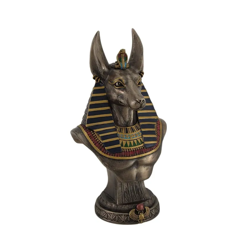 Egípcio antigo Deus Chacal Anubis Bronze Escultura do Busto