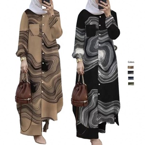 Ropa de <span class=keywords><strong>mujer</strong></span> islámica Abaya señoras vestido <span class=keywords><strong>pantalones</strong></span> a rayas y blusa conjunto para largo último diseño musulmán Tops - Product Image 1