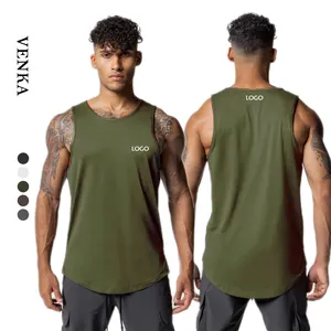 Erkekler hafif spor spor kas vücut geliştirme spor yelek Polyester örgü nefes yuvarlak boyun basketbol Tank Top erkekler için