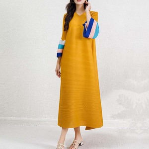 Vestido Maxi Plisado <span class=keywords><strong>para</strong></span> Mujer, Cuello en V, Manga Larga, Bloques <span class=keywords><strong>de</strong></span> Color, Puños Acampanados, Casual, Holgado, Abaya, Caftán, Dubai, Modesto, Talla Única - Product Image 4