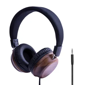 Over Ear High Quality Audio Wired Bass Stereo Headset Wooden Headphone