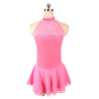 Robe de danse de scène rose pour enfants et filles, avec détails en strass, en spandex et polyester, imprimé numérique, tenue de performance, en stock