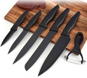 Couteaux de cuisine à marque privée, antiadhésifs, noirs, ensemble de 5 couteaux de cuisine en acier inoxydable avec éplucheur en céramique - Product Image 3