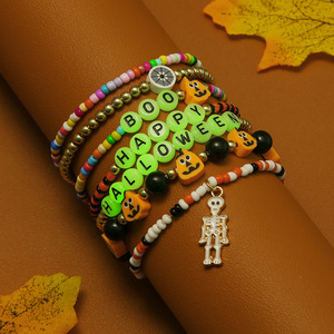 Hocus Pocus Beaded Bracelet Set Halloween Jewelry Women's Glow In Dark Letter Charm Bracelets Orange Purple Black Yellow - Product Image 3