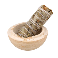 Brûleur d'encens sphérique en travertin et marbre 100% naturel avec 9 trous, pack purificateur d'air