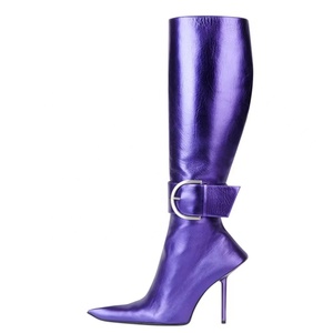 Botas de tacón alto fino y punta fina hasta la rodilla para mujer, hechas a medida con hebilla de moda, talla grande 43 - Product Image 2