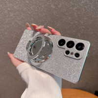 Étui de téléphone portable antichoc en TPU+PC avec anneau support et effet miroir brillant pour S22 23 24 25 Ultra Plus pour filles