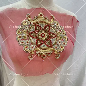 Aksesori Pakaian Applique Berlian Imitasi India Merah Lembut dan Nyaman