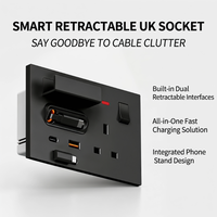Câble rétractable intelligent de type 146 avec prise britannique, design anti-chaos avec interrupteur et ports de charge multifonctions
