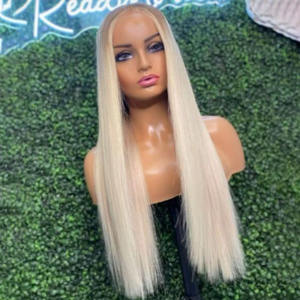 Perruques Full Lace cheveux humains blanc <span class=keywords><strong>glacé</strong></span> <span class=keywords><strong>blond</strong></span> cendres racines Ombre sans colle pleine transparente HD dentelle frontale perruque pour les femmes - Product Image 2