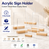 Support de signalétique en acrylique personnalisé avec base en bois, format A4 A5, pour table ou mur, idéal pour les menus, les prospectus et les affiches