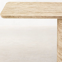 KUMUSI Table console en marbre avec base en pierre massif travertin beige