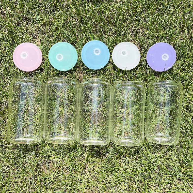 clear - 25 * 16oz clear glass with color lids