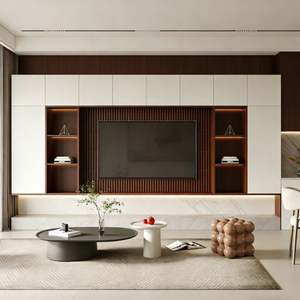 Meuble TV mural contemporain personnalisé Balom, panneau en bois et armoire de rangement, système multimédia minimaliste pour salon - Product Image 4