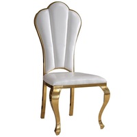 Chaises de banquet élégantes et modernes en forme de fleur, dossier haut, accent pour événements, similicuir, pieds en acier inoxydable doré, sans accoudoirs, chaises de salle à manger