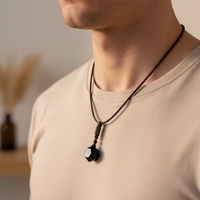 Collar de Hombre con Colgante Hexagonal de Obsidiana, Tejido a Mano con Cuerda, Certificado CE, de Moda y Alta Venta