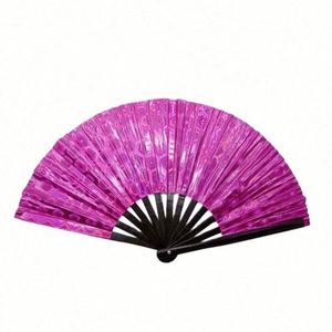 Abanico Plegable de PVC Multicolor de 13 Pulgadas con Varillas de Bambú para Festivales de Música y Decoraciones, Producto de Artesanía en Bambú - Product Image 2