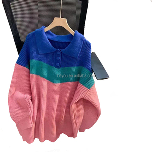 Otoño e Invierno nuevas mujeres contraste Polo cuello contraste punto moda <span class=keywords><strong>hermanas</strong></span> Casual suéter Suelto - Product Image 2