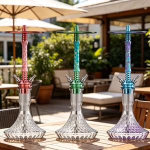 Green Pattern <b>Hookah</b> Aluminum Shisha <b>Pipe</b> Clear Glass Base Double Hose Lounge Use - Product Image 5