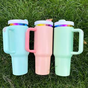Double Walled Stainless Steel H2.0 <b>Macaron</b> Powder Coated 40oz Rainbow Plated Tumbler Laser Engraved Logo 3D Printing Design - Product Image 3