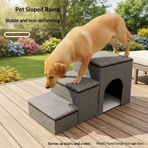 Lit pour chien et chat pliable avec escalier, robuste, pour usage extérieur, double couche, rangement, tissu antidérapant, coussin en éponge épaissi - Product Image 4