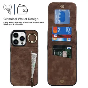 Iphone 15 pro max plus için halka ile cüzdan cep telefonu kılıfları