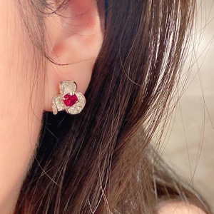 E3094 White Gold Flower <b>Stud</b> <b>Earrings</b> With Ruby Claw Setting Classic Women's <b>Fine</b> Jewelry - Product Image 5