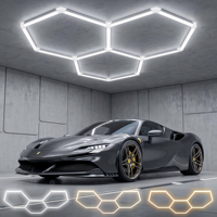 Plafonnier LED hexagonal modulaire pour garage, lampe en nid d'abeille 3CCT 6500K 5000K 3500K, design DIY connectable pour atelier et zone de detailing