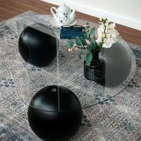 Table basse créative en verre trempé avec cadre en acrylique, design circulaire, couleur crème moderne, simple, non pliable, meubles de salon