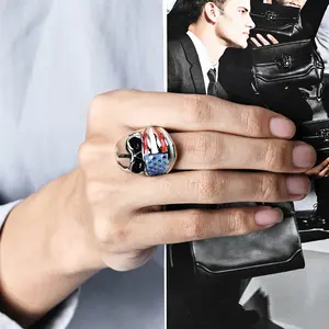 Design Punk Oil Drip Star Flag Enamel Rings for Man 18K Gold Plated 316L Stainless Steel Solid Skull Finger Rings