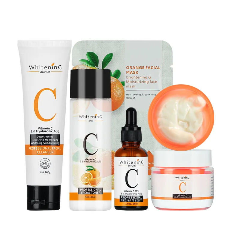 Kit de clareamento e hidratação da pele, conjunto com vitamina c e máscara facial para clareamento e clareamento