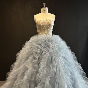 Nt16 Light <b>Blue</b> Strapless Beaded Tulle Quinceanera <b>Ball</b> <b>Gown</b> Dress For 15 Year Old Jancember - Product Image 5