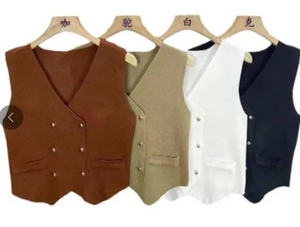 Haut Court en Maille pour <span class=keywords><strong>Femme</strong></span>, Boutonné, Sans Manches, Protection Solaire, Style Preppy - Product Image 1