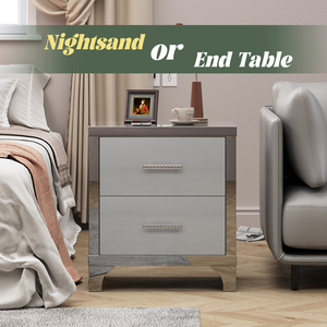 High Gloss Mirrored Nightstand With 2 <b>Drawers</b> Modern Metal Handle <b>Storage</b> <b>Drawer</b> - Product Image 5