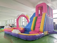 Château gonflable en forme de sirène avec toboggan et trampoline 5x4m, comprenant un souffleur, double couture, installation facile, en PVC Oxford