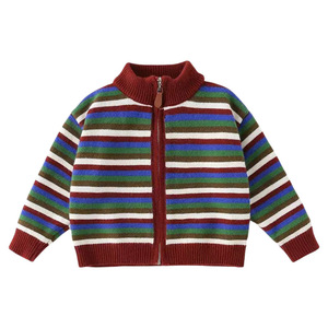 Child Star Circle Boys Knitted Striped Cardigan Zipper Crew Neck Autumn Winter Coat For Kids - Product Image 5