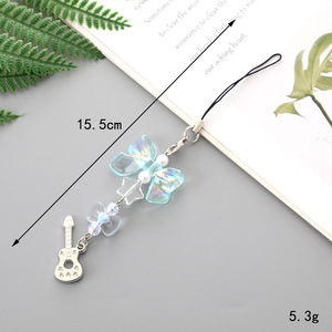 Trendige Mehrfarbige Y2K Herzförmige Stern-Gitarren-Schmetterling-Kreuz-Anhänger Schlüsselanhänger Schleife Perlen-Schlüsselband Accessoires - Product Image 6