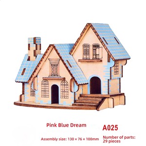 Madera cortada con láser estilo de dibujos animados casa modelo educativo DIY Aprendizaje Temprano 3D rompecabezas tridimensional rompecabezas 3D - Product Image 2